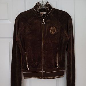 Candies Brown/Gold Metallic Trim Velour Track Suit, Size Junior's Medium